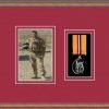 Teak picture frame for one military medal/photo with beaujolais mount
