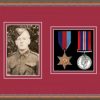 Teak picture frame for two military medals/photo with beaujolais mount