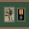 Teak picture frame for one military medal/photo with forest green mount