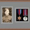 Teak picture frame for two military medals/photo with grey mount
