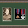 Mahogany picture frame for two military medals/photo with forest green mount