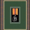 Mahogany picture frame for one military medal with forest green mount