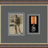 Mahogany picture frame for one military medal/photo with grey mount
