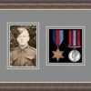 Mahogany picture frame for two military medals/photo with grey mount