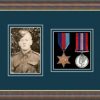 Mahogany picture frame for two military medals/photo with nightshade mount