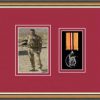 Walnut picture frame for one military medal/photo with beaujolais mount