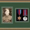 Walnut picture frame for two military medals/photo with forest green mount