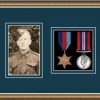 Walnut picture frame for two military medals/photo with nightshade mount