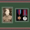 Dark walnut picture frame for two military medals/photo with forest green mount