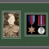 Oak picture frame for two military medals/photo with forest green mount