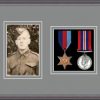 Oak picture frame for two military medals/one photo with grey mount
