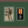 Dark woodgrain picture frame for one military medal/photo with forest green mount