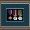 Mahogany picture frame for three military medals with nightshade mount