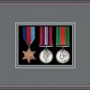 Oak picture frame for three military medals with grey mount