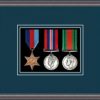 Oak picture frame for three military medals with nightshade mount