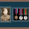 Teak picture frame for three military medals/photo with nightshade mount
