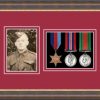 Mahogany picture frame for three military medals /photo with beaujolais mount
