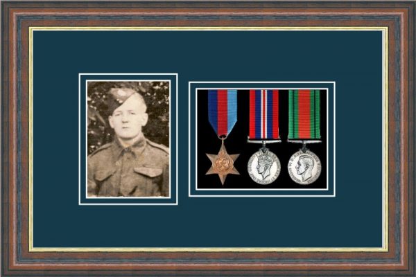 Mahogany picture frame for three military medals /photo with nightshade mount