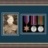 Mahogany picture frame for three military medals /photo with nightshade mount
