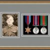 Walnut picture frame for three military medals /photo with grey mount