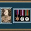 Walnut picture frame for three military medals /photo with nightshade mount