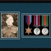 Black picture frame for three military medals/photo with nightshade mount