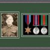 Oak picture frame for three military medals/photo with forest green mount