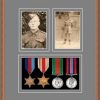 Teak picture frame for four military medals/two photos with grey mount