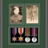 Oak picture frame for four military medals/two photos with forest green mount