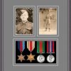 Oak picture frame for four military medals/two photos with grey mount