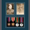 Oak picture frame for four military medals/two photos with nughtshade mount