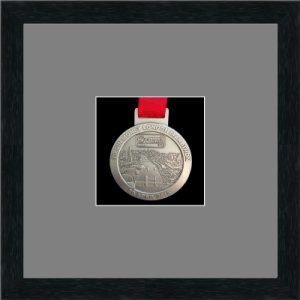 Black picture frame for one marathon medal with grey mount