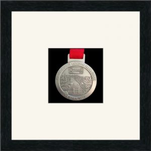 Black picture frame for one marathon medal with grey mount