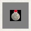 White woodgrain picture frame for one marathon medal with grey mount