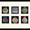 Black picture frame for six marathon medals with antique white mount
