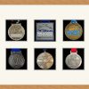 Light woodgrain picture frame for six marathon medals with antique white mount