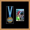 Light woodgrain picture frame for one marathon medal/photo with black mount