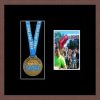 Dark woodgrain picture frame for one marathon medal/photo with black mount