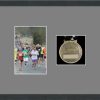 Dark grey woodgrain picture frame for one marathon medal/photo with grey mount