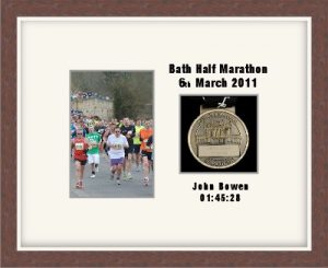 Personalised dark wood marathon medal/photo frame