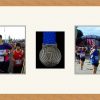 Light woodgrain picture frame for one marathon medal/two photos with antique white mount